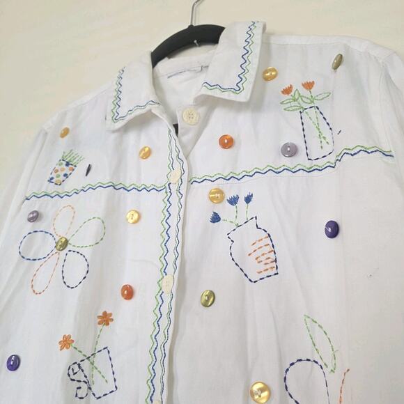 Vintage Embroidered Floral Gardencore Jacket Womens XL Wearable Art Cottage Boho - Picture 5 of 11